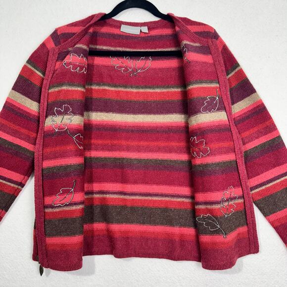 Croft & Barrow Embroidered Autumn Fall Leaves Wool Cardigan Sweater Size Small - Picture 5 of 7